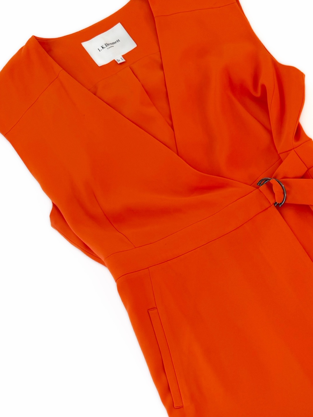 L.K. Bennett Dress Womens US 8 Orange Wrap Midi Classic - Picture 3 of 8